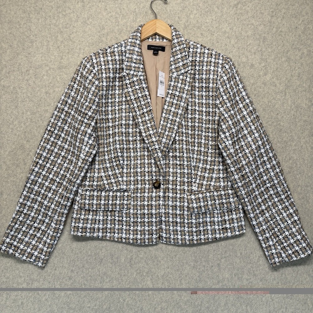 Ann Taylor Tweed Blazer Jacket Womens 14 NWT Boucle One Button Career $189